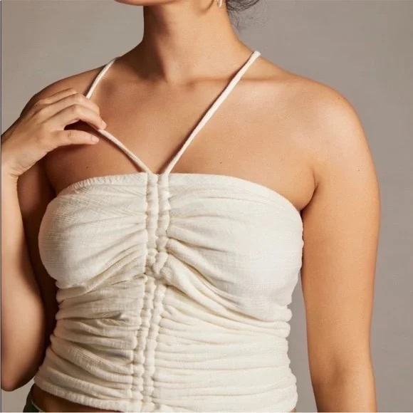 Anthropologie Pilcro Cream Ivory Ruched Strap Tube Top XL - Picture 10 of 12